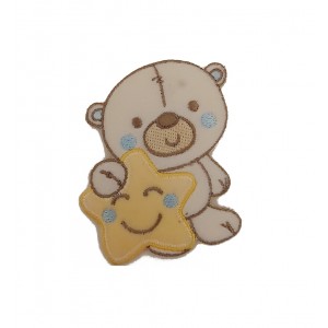 Iron-on Patch - Teddy Bear with Star Light Blue